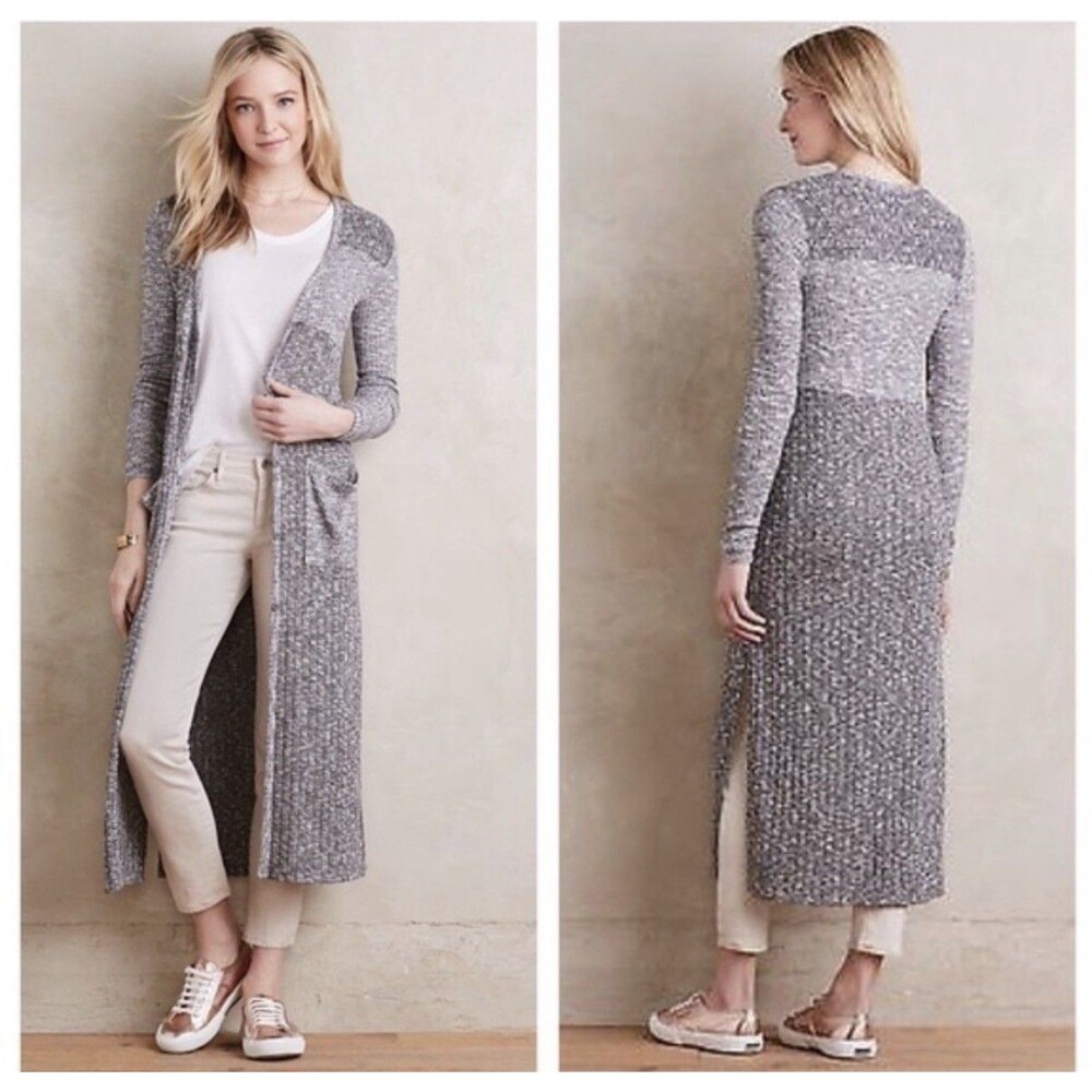 Anthropologie Saturday Sunday Semana Gray Heather Knit Duster Cardigan Size L